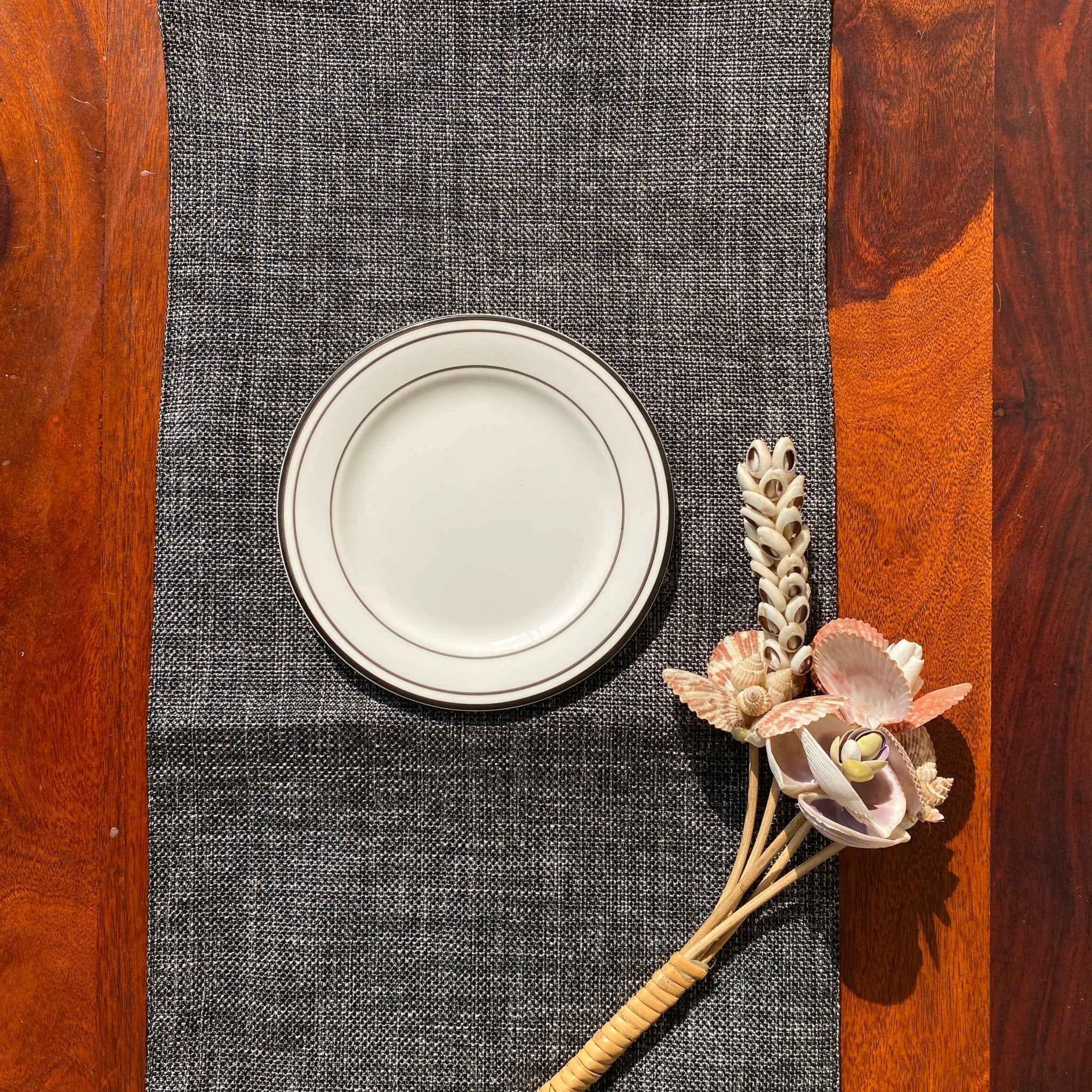Jute Essence Charcoal Table Runner 13" x 72" - Coral Slub -